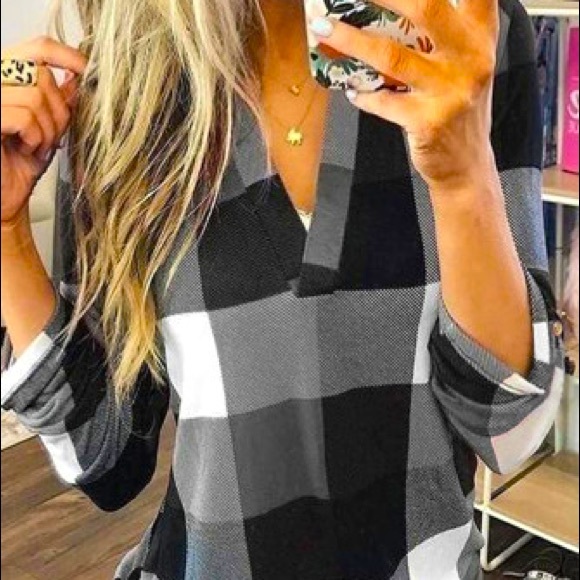 Tops - Black + White Plaid Top